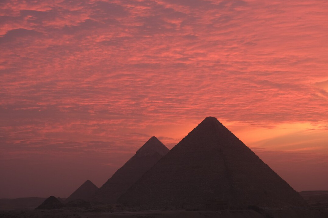 egyptian pyramids at sunset